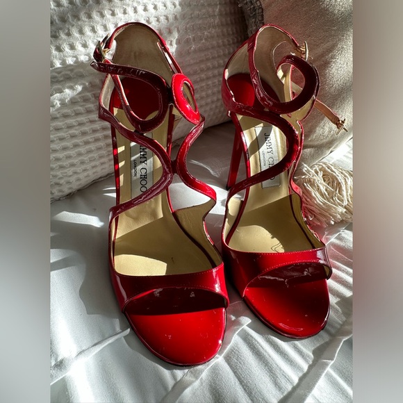 Jimmy Choo Red Patent Leather Lang Sandals Authentic MSRP $895 size 39 - Picture 5 of 14